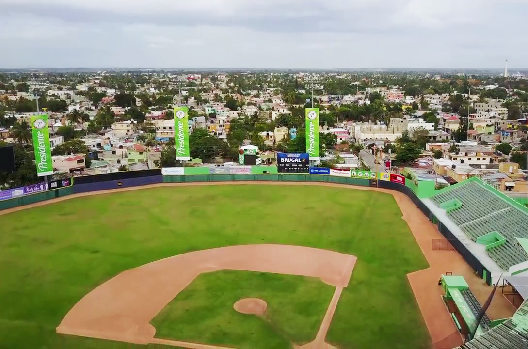 Aerial view of Estadio Tetelo Vargas baseball stadium in San Pedro de Macorís, Dominican Republic — the shortstop factory of the world